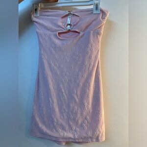 Light pink with flowers mini dress. From Lucy in the sky. Never worn.With gloves